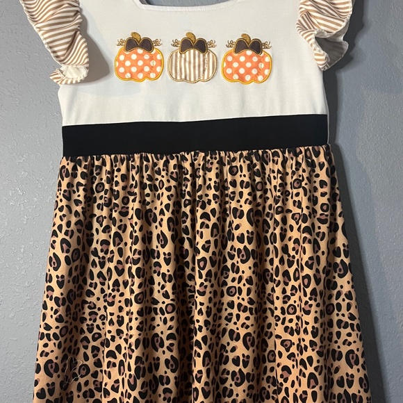Boutique Style Bow Pumpkins Tunic Dress Girls 7/8 Embroidered Ruffle Sleeves - Picture 2 of 10